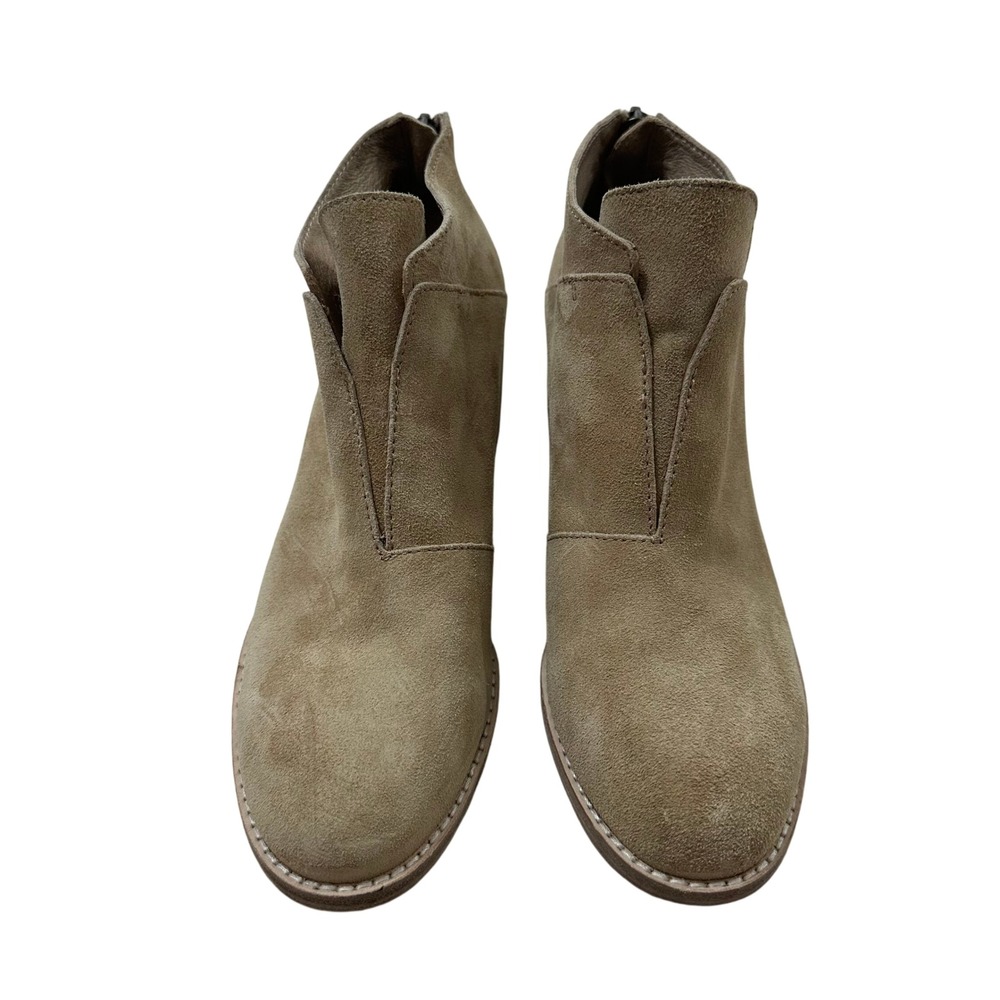 Eileen Fisher Tan Suede Split Front Ankle Booties Stacked Block Heel Size 6 NWOT